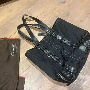 Coach Black Shoulder Bag with Buckle Accents